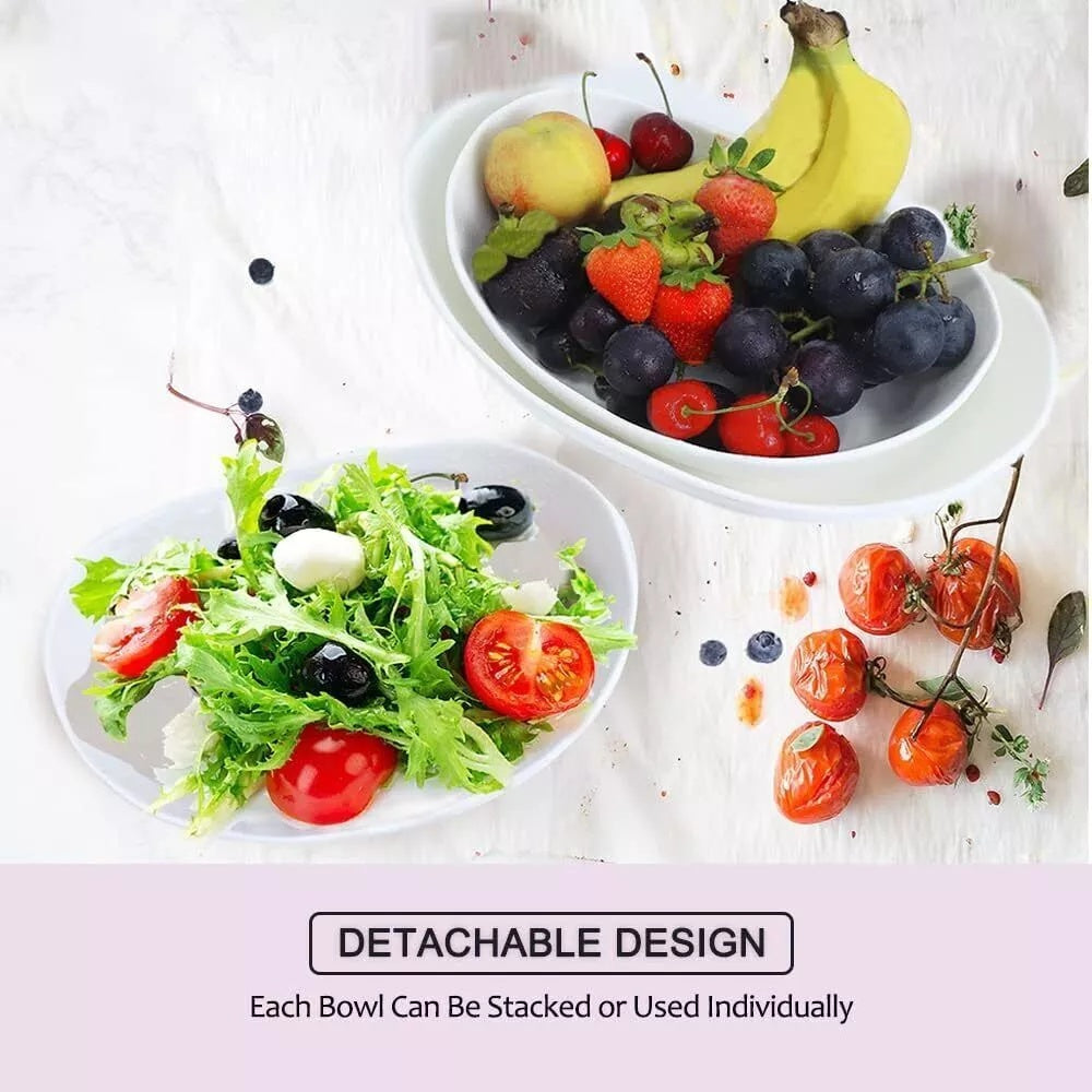 Multifunction 3-Tier Fruit Basket | Ceramic Bowl & Bamboo Stand Elegant Countertop Storage DailyCartz