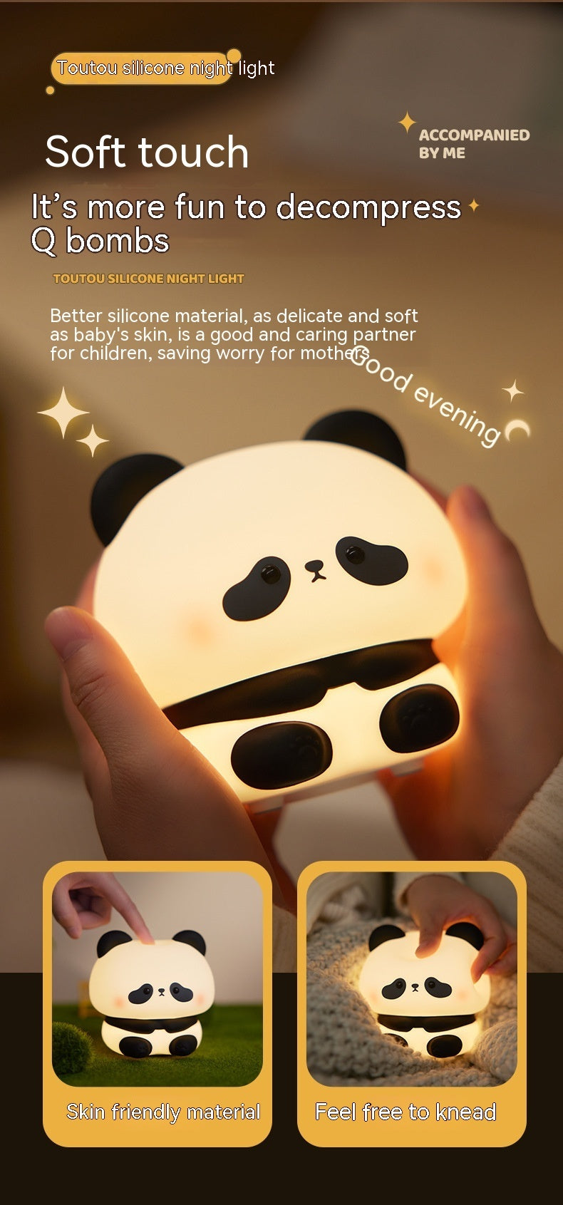 Adorable Panda LED Night Light – Rechargeable Silicone Touch Lamp with Colour Modes & Timer for Kids’ Bedrooms