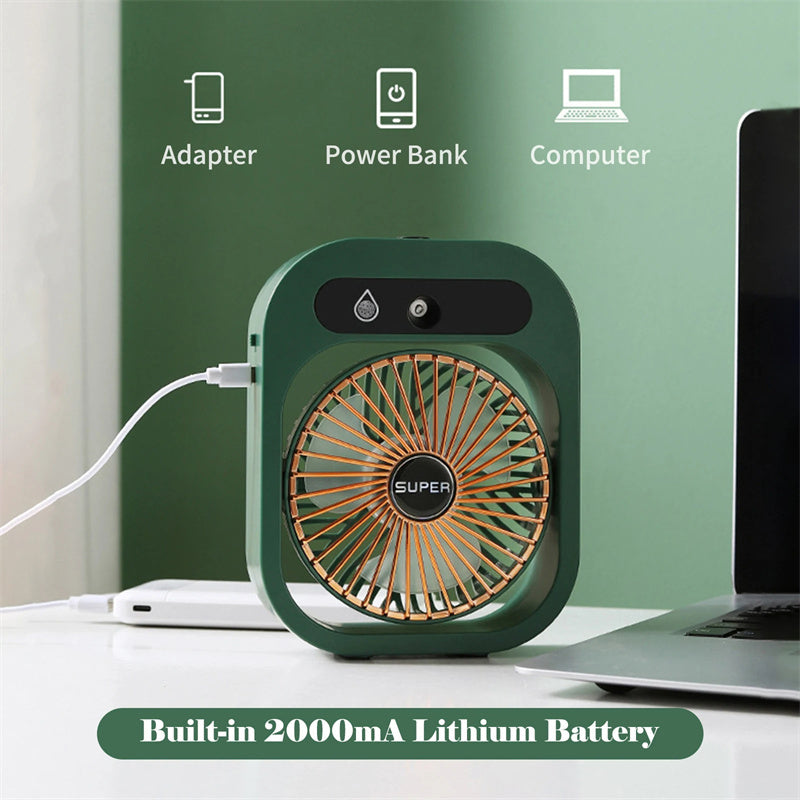 Portable Air Conditioning Misting Fan – USB Rechargeable, 3-Speed Spray Cooler for Home & Office