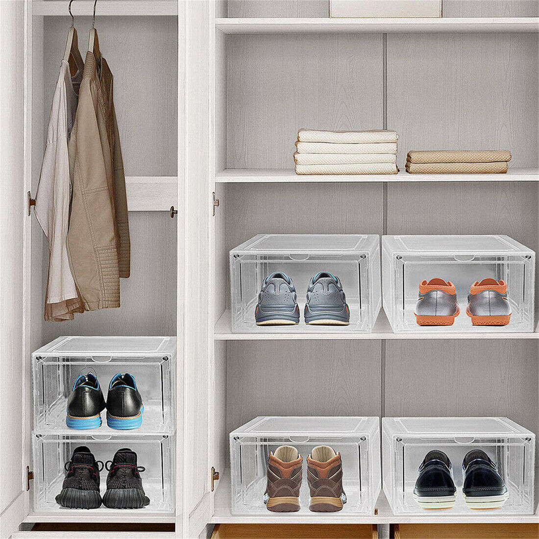 6 Pack Transparent Shoe Storage Boxes | Stackable Acrylic Organiser DailyCartz UK