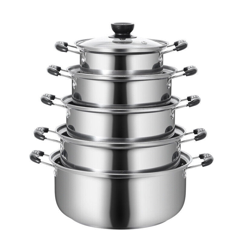 5-Piece Stainless Steel Saucepan & Pot Set – Induction Ready, Durable Cookware with Glass Lids