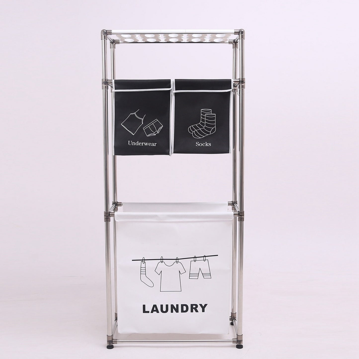 Rolling Laundry Sorter 4-Section | 2-Tier Vertical Hamper with Wheels Large Family Storage