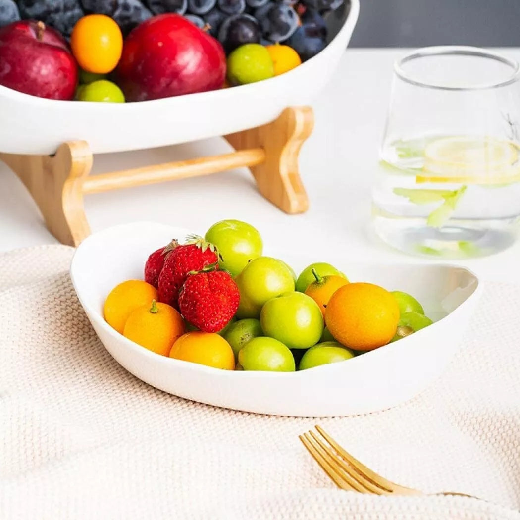Multifunction 3-Tier Fruit Basket | Ceramic Bowl & Bamboo Stand Elegant Countertop Storage DailyCartz