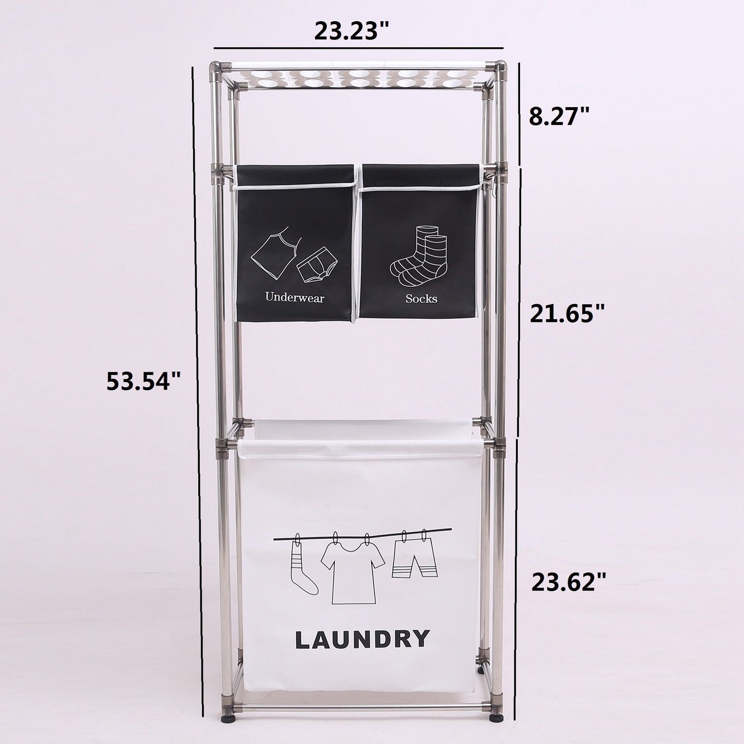 Rolling Laundry Sorter 4-Section | 2-Tier Vertical Hamper with Wheels Large Family Storage
