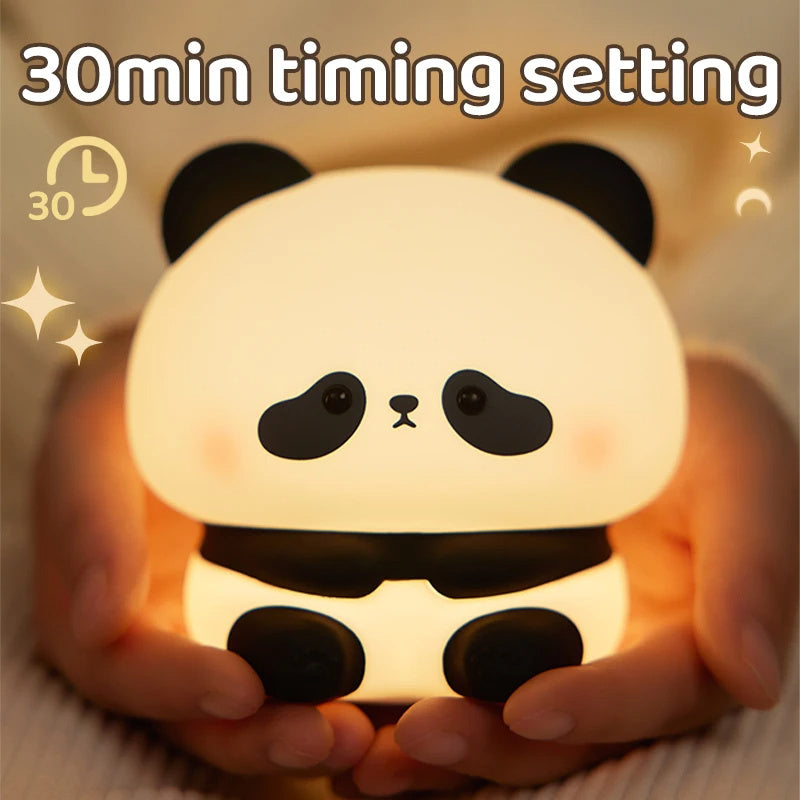 Adorable Panda LED Night Light – Rechargeable Silicone Touch Lamp with Colour Modes & Timer for Kids’ Bedrooms