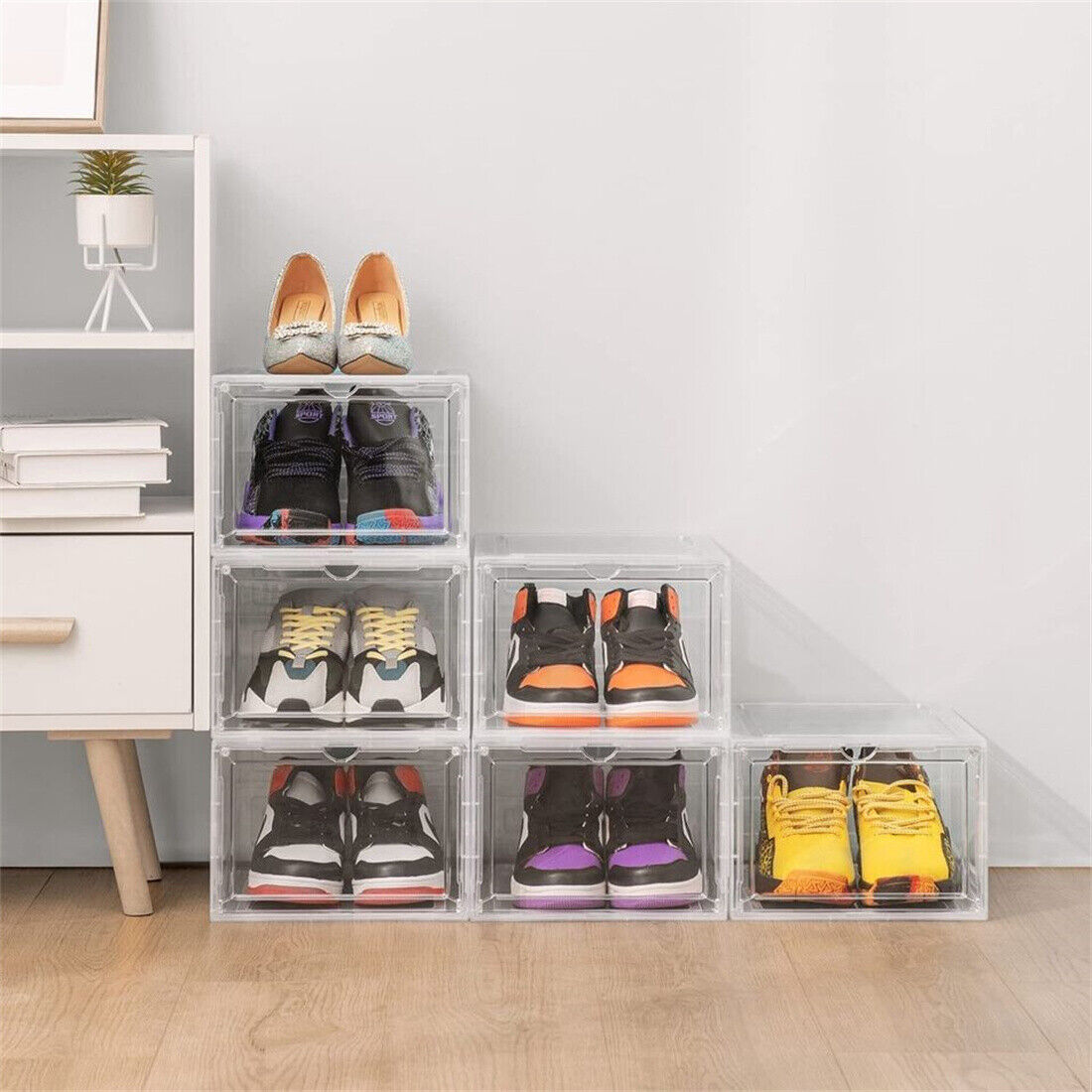6 Pack Transparent Shoe Storage Boxes | Stackable Acrylic Organiser DailyCartz UK