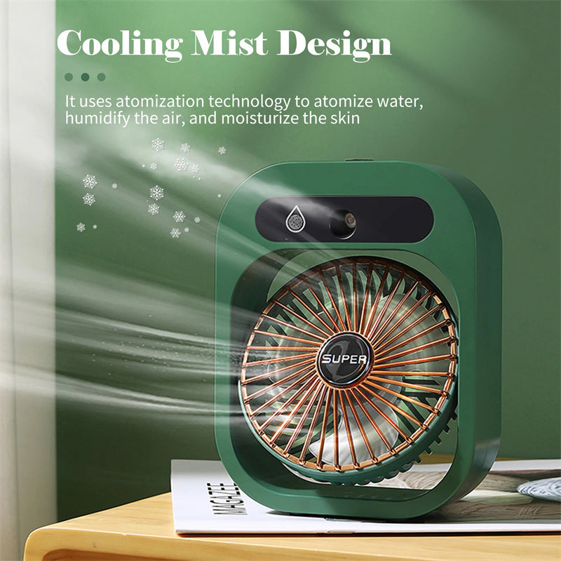 Portable Air Conditioning Misting Fan – USB Rechargeable, 3-Speed Spray Cooler for Home & Office