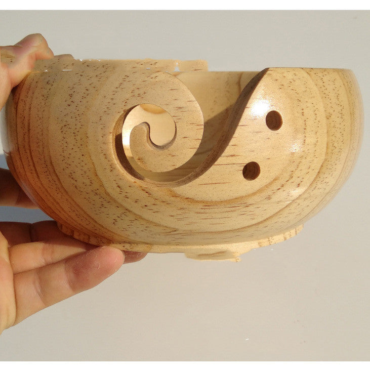Handcrafted Wooden Yarn Bowl – Portable Wool Holder with Holes for Tangle-Free Knitting & Crochet