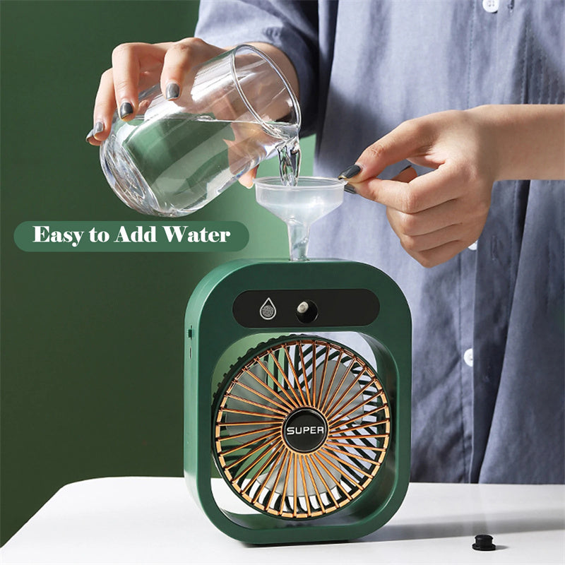 Portable Air Conditioning Misting Fan – USB Rechargeable, 3-Speed Spray Cooler for Home & Office