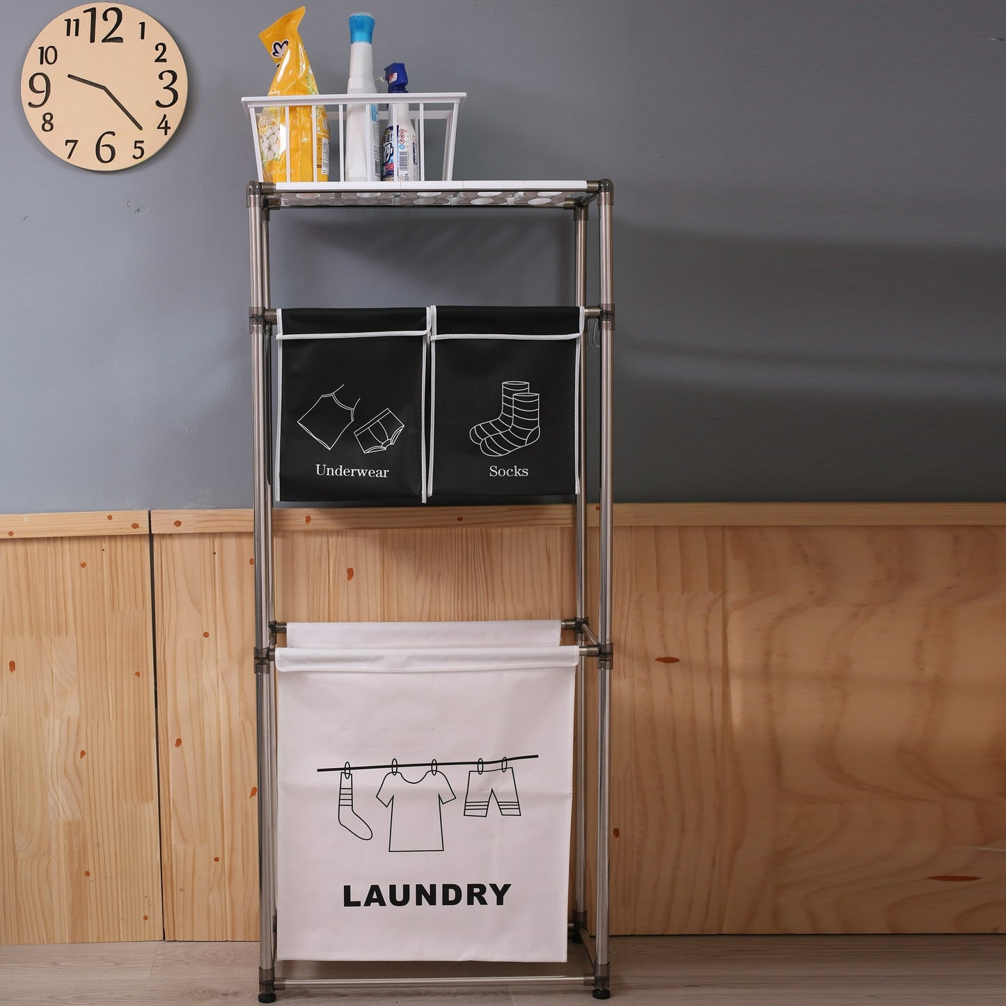 Rolling Laundry Sorter 4-Section | 2-Tier Vertical Hamper with Wheels Large Family Storage