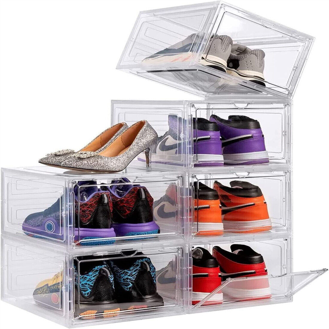 6 Pack Transparent Shoe Storage Boxes | Stackable Acrylic Organiser DailyCartz UK