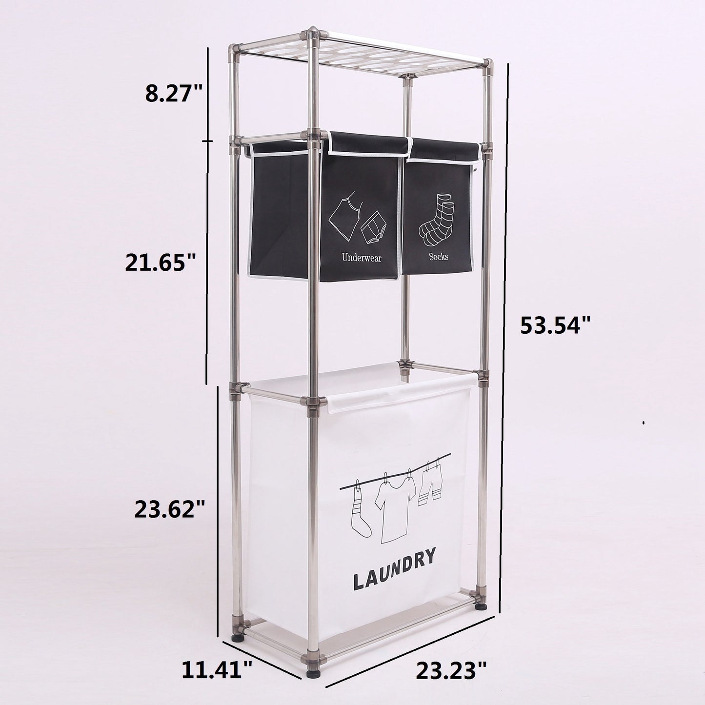 Rolling Laundry Sorter 4-Section | 2-Tier Vertical Hamper with Wheels Large Family Storage