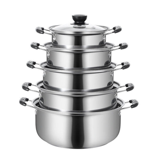 5-Piece Stainless Steel Saucepan & Pot Set – Induction Ready, Durable Cookware with Glass Lids