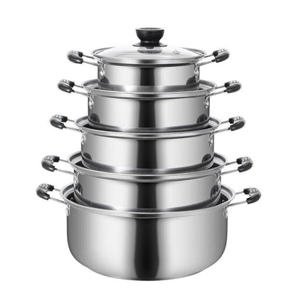 5-Piece Stainless Steel Saucepan & Pot Set – Induction Ready, Durable Cookware with Glass Lids