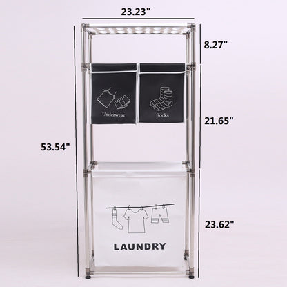 Rolling Laundry Sorter 4-Section | 2-Tier Vertical Hamper with Wheels  Large Family Storage