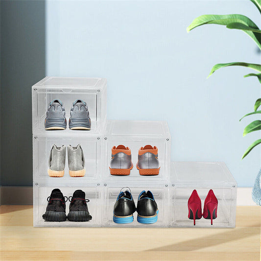 6 Pack Transparent Shoe Storage Boxes | Stackable Acrylic Organiser  DailyCartz UK