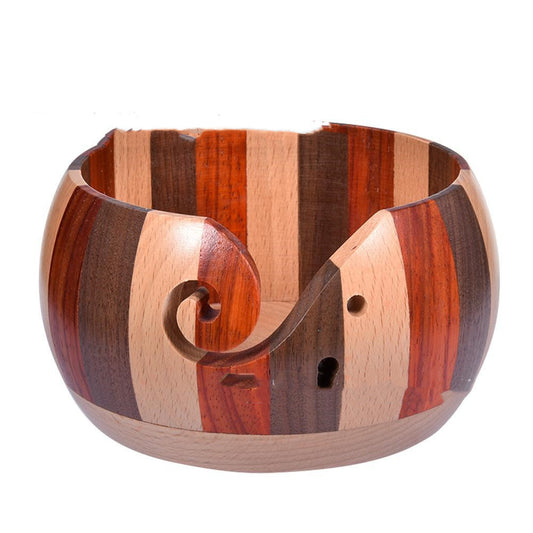 Handcrafted Wooden Yarn Bowl – Portable Wool Holder with Holes for Tangle-Free Knitting & Crochet