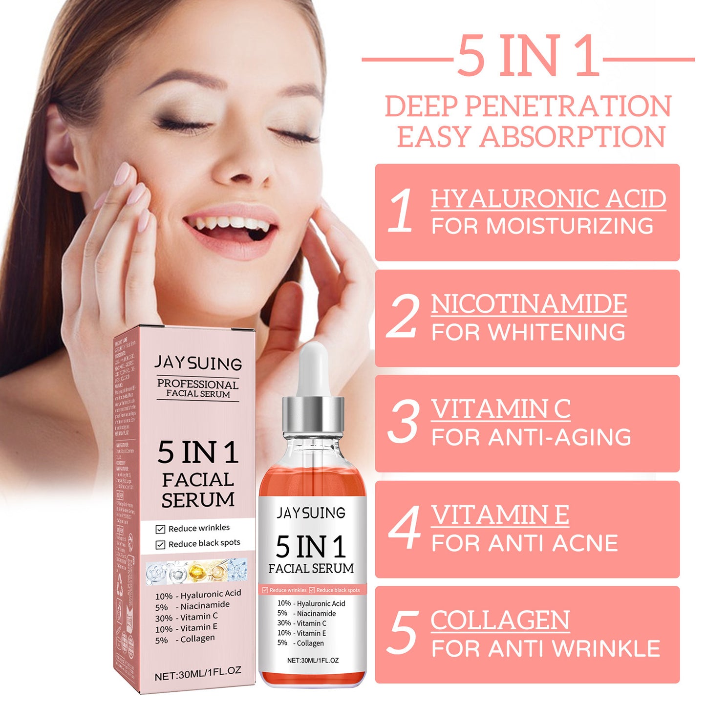 5-in-1 Vitamin C Collagen Facial Serum – Anti-Ageing, Hydrating & Brightening Skincare