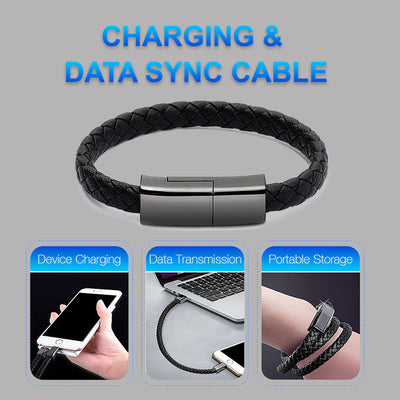 ⚡ Bracelet Charger USB Cable – Stylish Leather Wristband with Hidden Charging Cord for iPhone, Android & Type-C