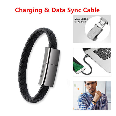 ⚡ Bracelet Charger USB Cable – Stylish Leather Wristband with Hidden Charging Cord for iPhone, Android & Type-C