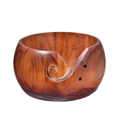Handcrafted Wooden Yarn Bowl – Portable Wool Holder with Holes for Tangle-Free Knitting & Crochet
