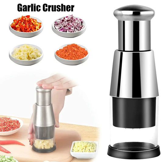 Manual Garlic & Onion Chopper – Stainless Steel Vegetable Crusher & Kitchen Press Gadget