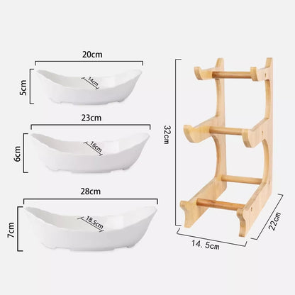Multifunction 3-Tier Fruit Basket | Ceramic Bowl & Bamboo Stand  Elegant Countertop Storage DailyCartz