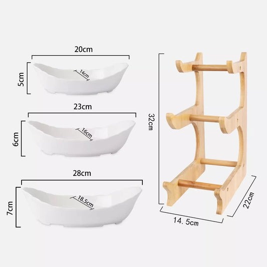 Multifunction 3-Tier Fruit Basket | Ceramic Bowl & Bamboo Stand  Elegant Countertop Storage DailyCartz